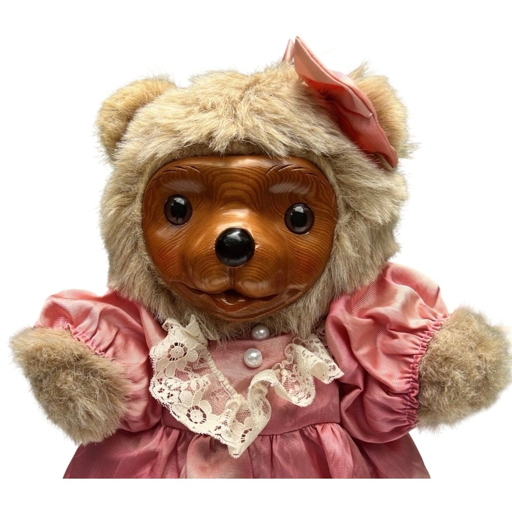 Vtg Robert Raike 1986 "Penelope" Wood Face Bear  Teddy Bear Lace Dress Wood Face - Picture 3 of 6
